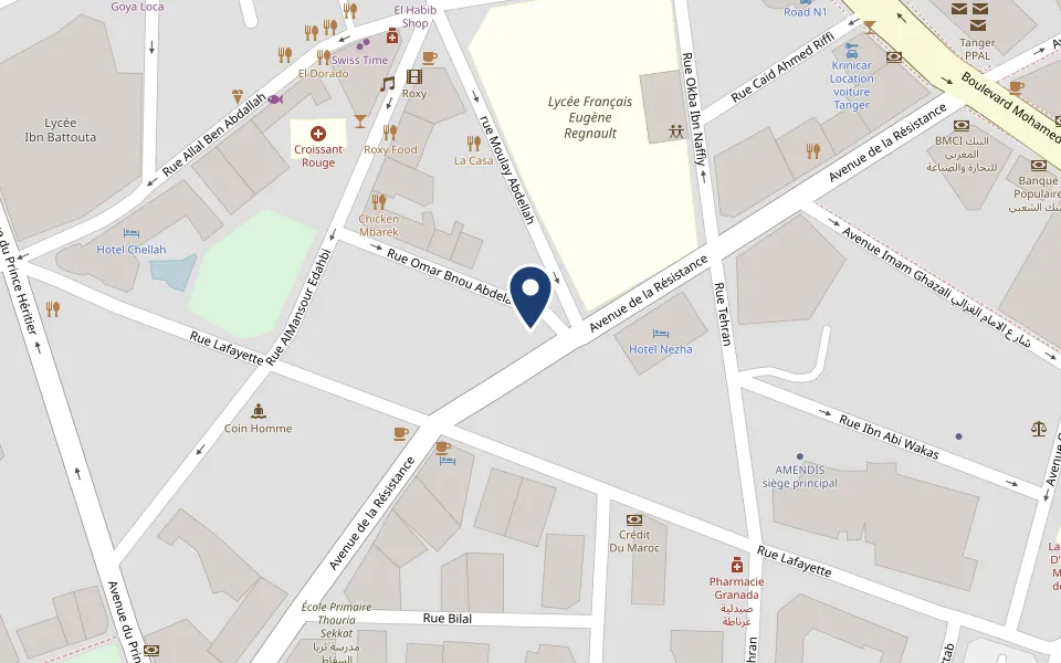 Plan du quartier : le cabinet se trouve Rue Omar Ibn Abdelaziz, près de l’avenue de la Résistance. Ouvrir dans Google Maps.
